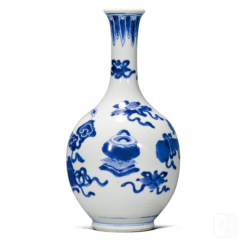 清康熙 青花博古纹胆瓶 - 图1